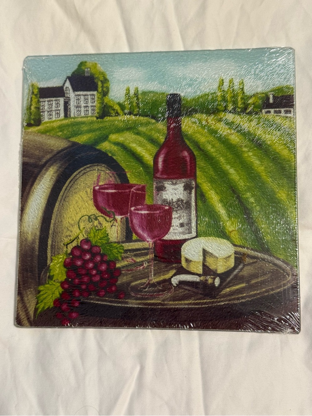 Wine & Cheese Vineyard Canvas Art - Red, Green, Cream